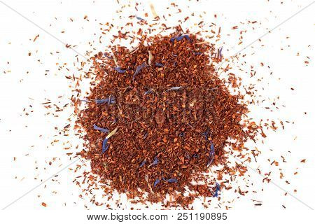 Rooibos Tea On White Background. Top View. Close Up.