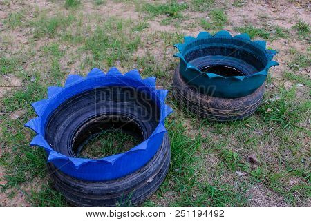 Colored Green Planters Made From Recycled Tires