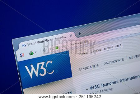 Ryazan, Russia - July 25, 2018: Homepage Of W3 Website On The Display Of Pc. Url - W3.org