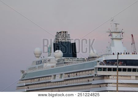 Ijmuiden, The Netherlands -july 27th 2018: Crystal Serenity Owned By Crystal Cruises, Leaving Ijmuid
