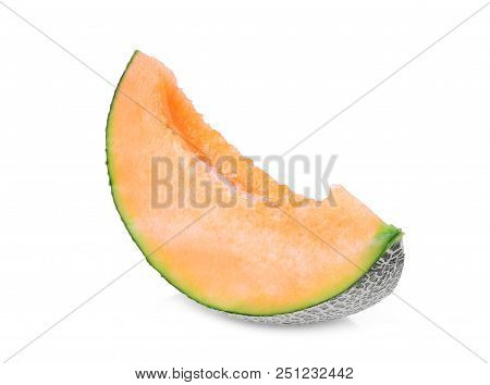 Sliced Japanese Melon, Orange Melon Or Cantaloupe Melon Isolated On White Background