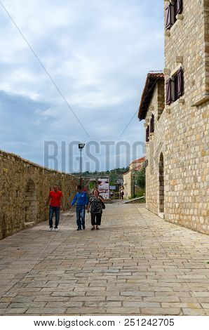 Ulcinj, Montenegro - September 9, 2017: Unknown Tourists Are Walking In Old Town, Ulcinj, Montenegro