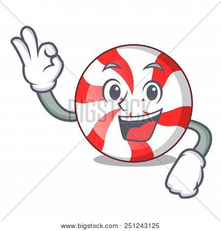 Okay Peppermint Candy Character Cartoon Vector Illustration