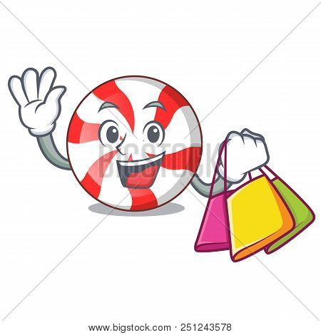 Shopping Peppermint Candy Character Cartoon Vector Illustration