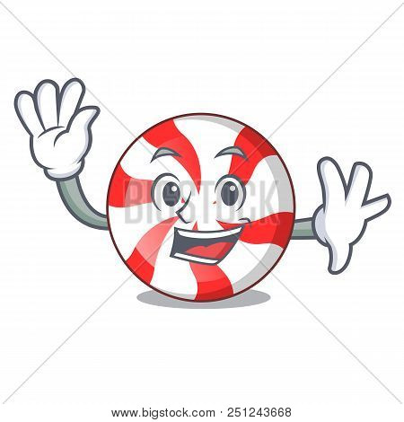 Waving Peppermint Candy Character Cartoon Vector Illustration