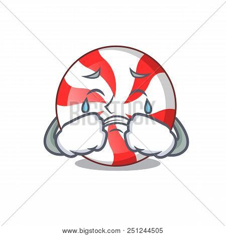 Crying Peppermint Candy Mascot Cartoon Vector Illustration