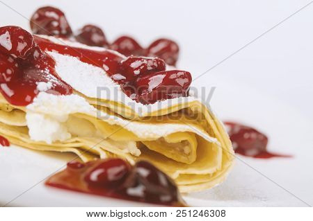 Pancakes (crepes) With Cherry - Healthy Breakfas