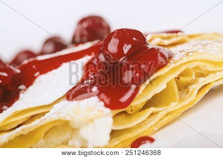 Pancakes (crepes) With Cherry - Healthy Breakfas