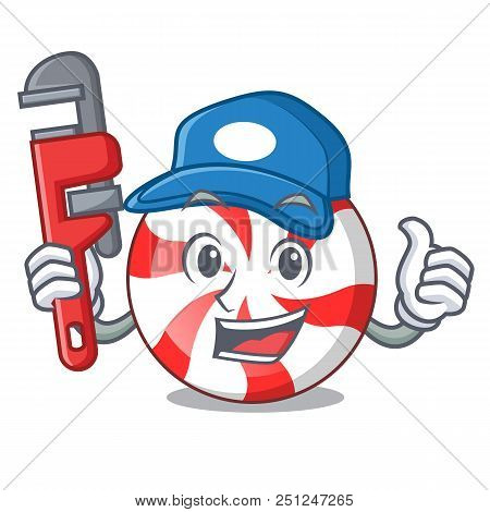 Plumber Peppermint Candy Mascot Cartoon Vector Illustration