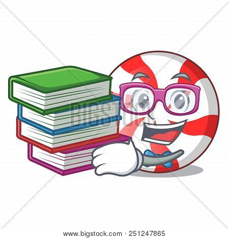 Student With Book Peppermint Candy Mascot Cartoon Vector Illustration