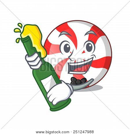 With Beer Peppermint Candy Mascot Cartoon Vector Illustration