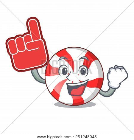 Foam Finger Peppermint Candy Mascot Cartoon Vector Illustration