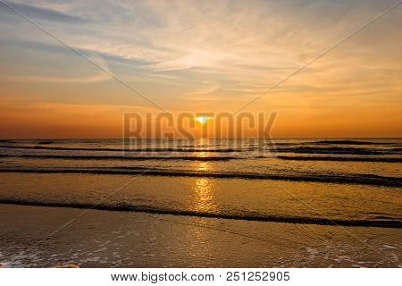 Kijkduin Beach At Sunset  In The Hague, Holland, Netherlands
