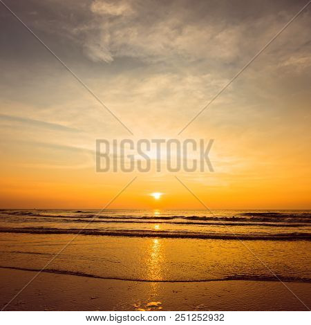 Kijkduin Beach At Sunset  In The Hague, Holland, Netherlands
