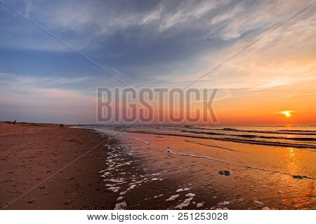 Kijkduin Beach At Sunset  In The Hague, Holland, Netherlands