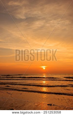 Kijkduin Beach At Sunset  In The Hague, Holland, Netherlands