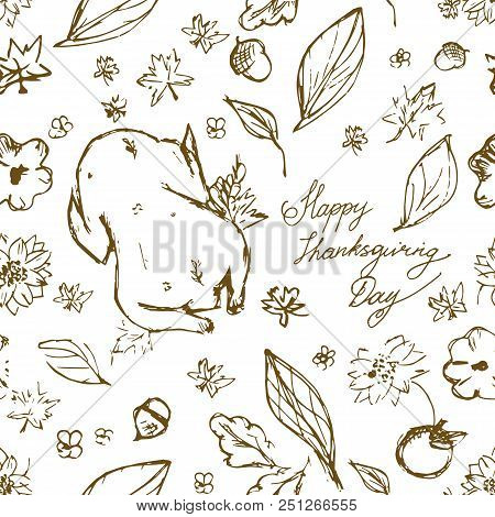 Seamless Thanksgiving Pattern With Turkey. Vector Illustration