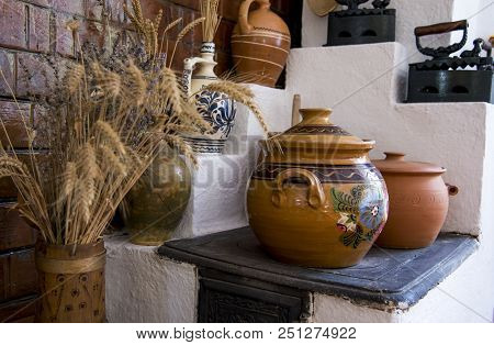 Traditional Romanian Earthenware Pottery In Buzau - Romania. Romanian Pottery Is Traditionally Produ