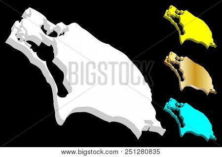 3d Map Of Barbuda (antigua And Barbuda) - White, Yellow, Blue And Gold - Vector Illustration