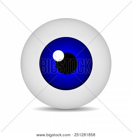 Realistic Vector Illustration Icon 3d Round Image Blue Eyeball. Blue Eye Isolated On White Backgroun