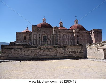 Stony San Pedro Church In Mitla City Important Archeological Site Of Zapotec Culture In Oaxaca State