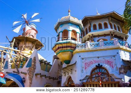 Orlando, Florida, Usa - May 10, 2018: The Old Houses At Dventure Island Of Universal Studios Orlando