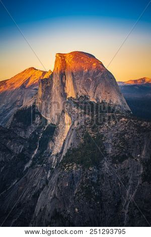 Sunset View Of Half Dome From  Glacier Point In Yosemite National Park