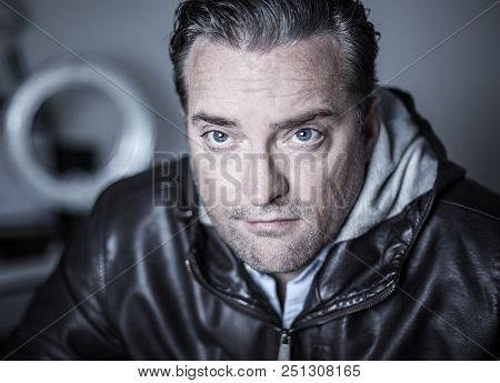 Portrait Of A Handsome Man In A Lether Jacket