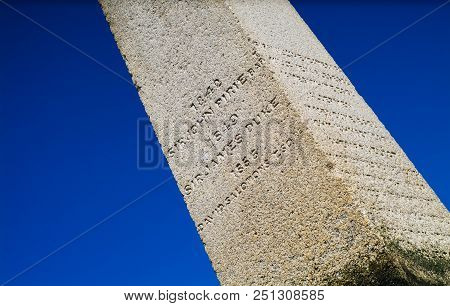 Closeup Photo Of An Old Crowstone Near Chalkwell Beach, Essex, Uk