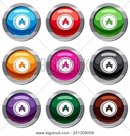 Coin Austral Set Icon Isolated On White. 9 Icon Collection Vector Illustration