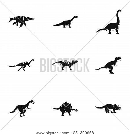Figures Dinosaur Icons Set. Simple Set Of 9 Figures Dinosaur Vector Icons For Web Isolated On White 