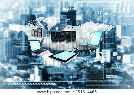 Conceptual Image Of Internet Cloud Technology Network With City Background
