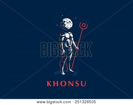 The Egyptian God Khonsu. A Man With A Moon Instead Of A Head. Vector Emblem.