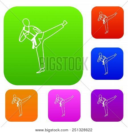 Wushu Master Set Icon In Different Colors Isolated Vector Illustration. Premium Collection