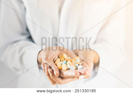 Close Up Pill On Hands, Will Take Manny Pill.
