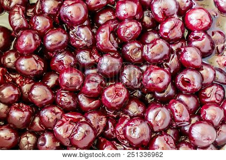 Cooking Cherry Jam.dark Red Cherries With Removed Cherrystones. Good Background. Site About Fruits, 