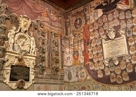 Archiginnasio, The First Building Of The University In Bologna, Italy