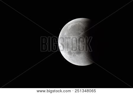 Moon Eclipse Closeup Showing The Details Of Lunar Surface Moon Eclipse