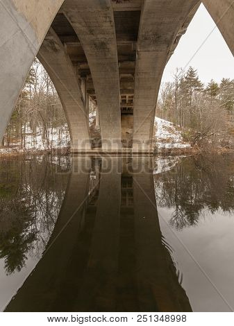 Arch Of Washington Highway Bridge Over Stillwater Pond In Smithfield, Rhode Isalnd