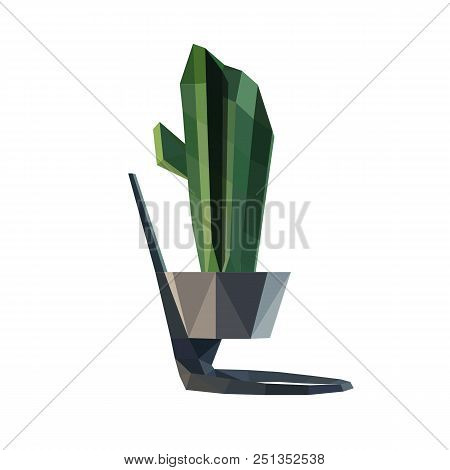 Low Poly Green Cactus In A Pot