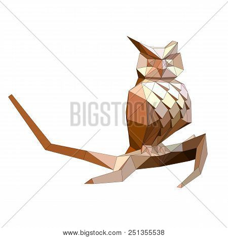 Low Poly Owl On A Branch In A Warm Tone