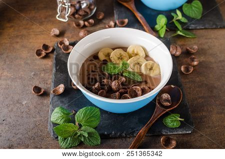 Chocolate Pudding, Banana And Herbs In