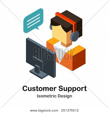 Customer Service In Front Of Computer Screen Isometric Illustration