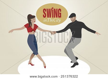 Handsome Man And Pin-up Girl Dancing Swing