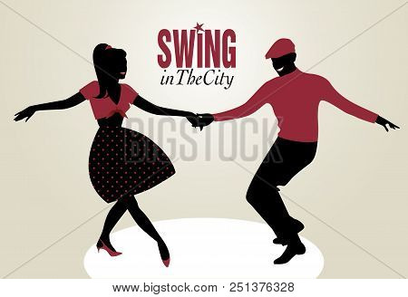 Handsome Man And Pin-up Girl Dancing Swing