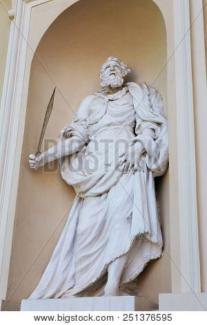 Beautiful Ancient Sculpture At The Entrance To The Cathedral On Cathedral Square In Vilnius Lithuani