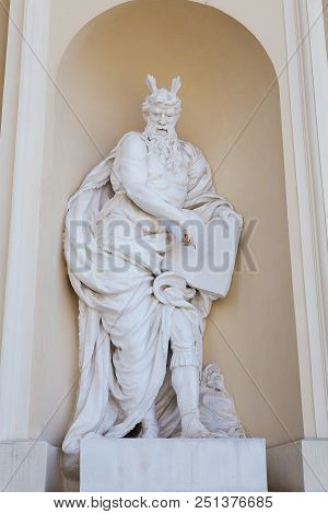 Beautiful Ancient Sculpture At The Entrance To The Cathedral On Cathedral Square In Vilnius Lithuani