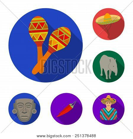 Country Mexico Flat Icons In Set Collection For Design. Mexico And Landmark Vector Symbol Stock  Ill