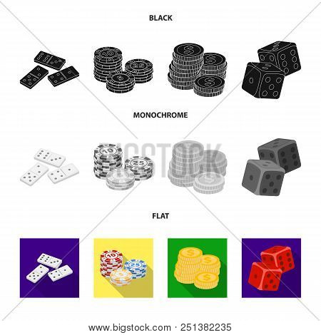 Domino Bones, Stack Of Chips, A Pile Of Mont, Playing Blocks. Casino And Gambling Set Collection Ico