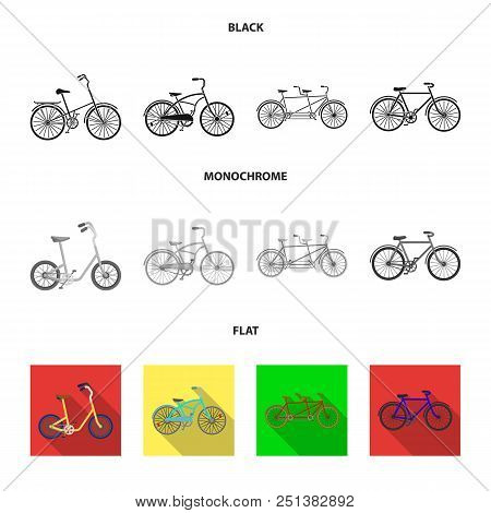 Children Bicycle, A Double Tandem And Other Types.different Bicycles Set Collection Icons In Black, 